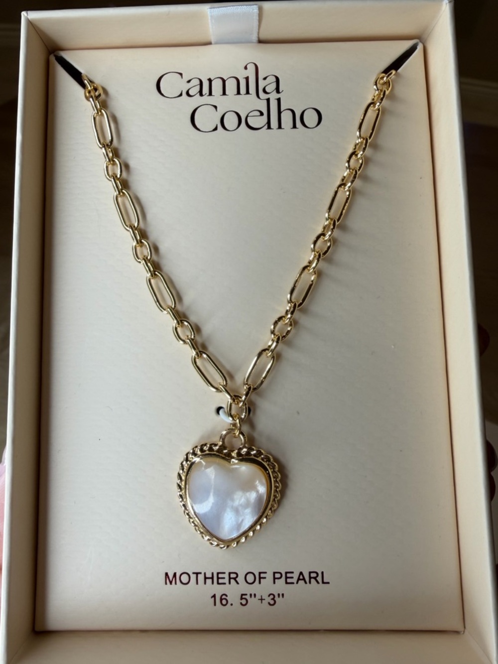 Camila Coelho Gold Chain Necklace with Mother-of-Pearl Heart Pendant